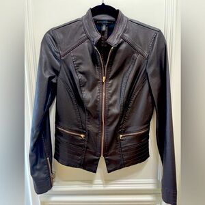 White House Black Market Faux Leather Moto Jacket Chocolate Brown Sz2